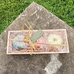 Williams Sonoma Pumpkin Candles Set of 3 Fall Decor Wooden Crate New 6996920